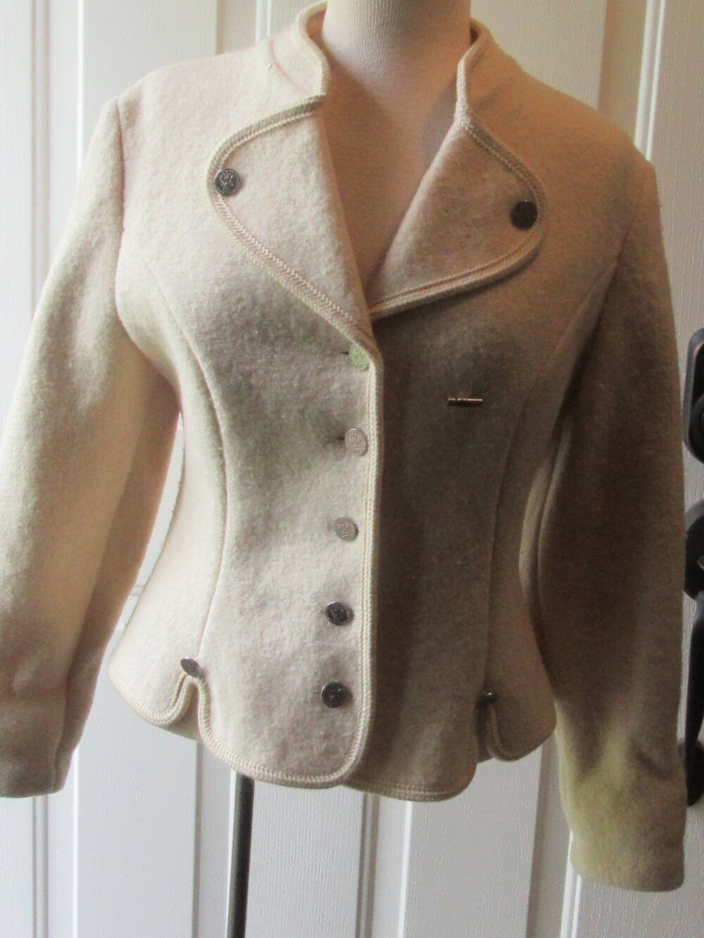 Vintage 80s Ivory Boiled 100% Wool Jacket Liesche Modell Size 44 L